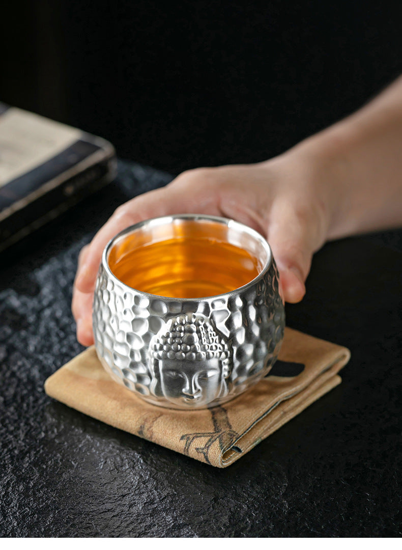 Li Bin Silver Cup Pure Silver One Thought Tea Cup Ceramic Master Cup Single Cup High-end Kung Fu Tea Set Gilded Silver Water Cup