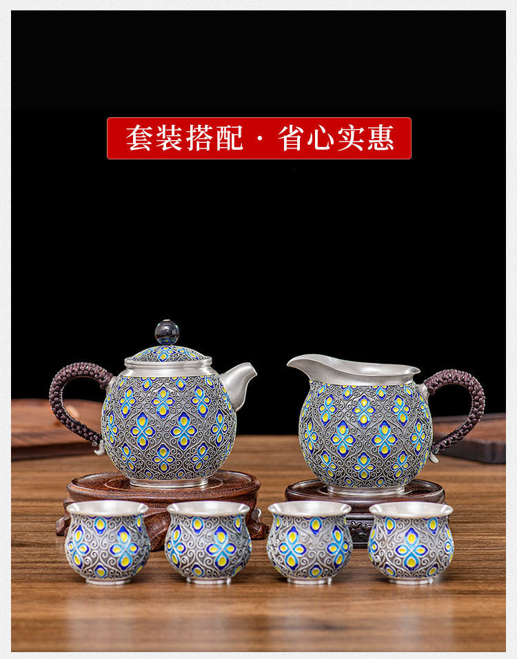 Back to Yintang Silver Teacup999Pure Silver Cup Tasting Cup Handmade Cloisonné Enamel Small Tea Cup Kung Fu Tea Set