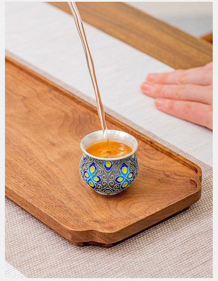 Back to Yintang Silver Teacup999Pure Silver Cup Tasting Cup Handmade Cloisonné Enamel Small Tea Cup Kung Fu Tea Set