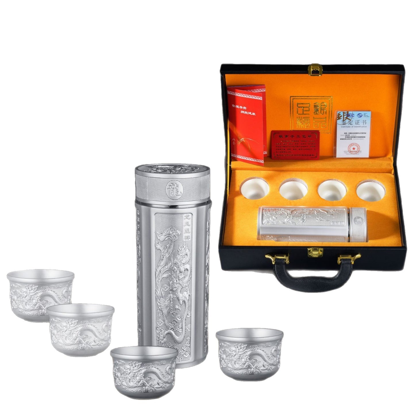 Dragon and Phoenix Present Auspiciousness Silver-Plated Ion Insulated Silver Cup Inner Liner Silver-Plated999Dragon and Phoenix Hundred Blessings Silver Cup Gift Set
