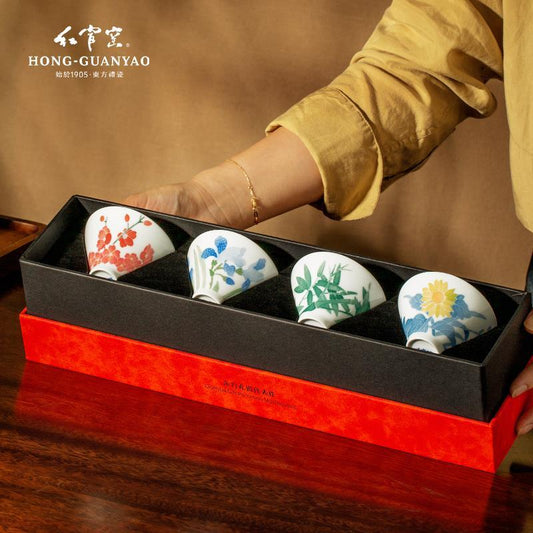 Ceramic Tea Set Cup Four Gentlemen Gift Kung Fu High-end Set Master Cup Glaze Tea Cup Underglaze Liqui Red Official Kiln