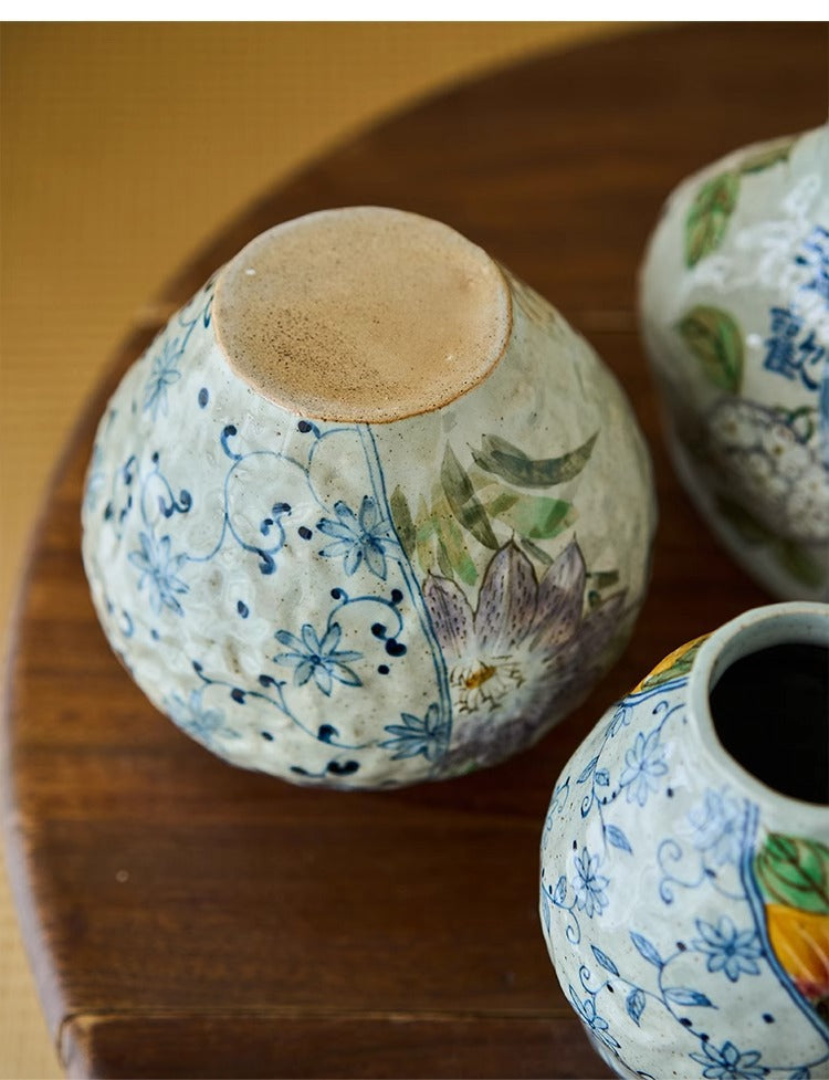 Jingdezhen Original Blue and White Underglaze Creative Hand-painted Iris Flower Sunflower Hydrangea Rustic Vintage Vase